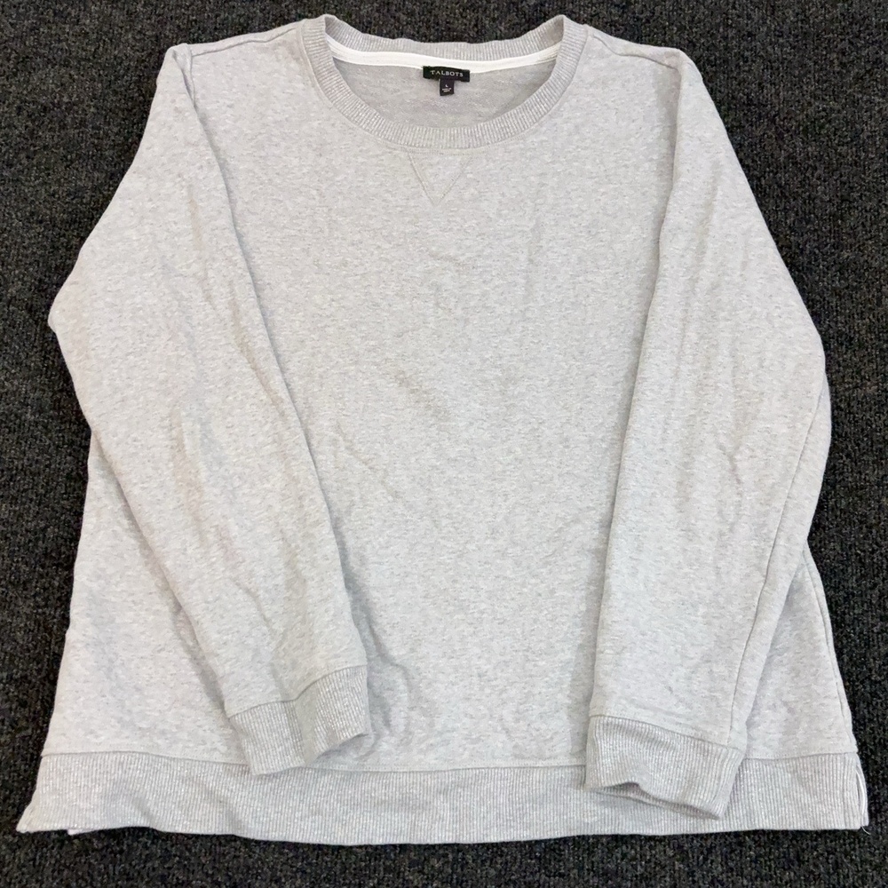 Talbots Sweatshirt Womens Large Gray Terry Crewneck Pullover Long Sleeve Casual